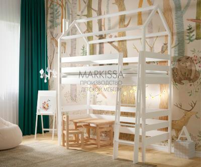 Детская кровать-чердак Мансарда с наклонной лестницей с фасада