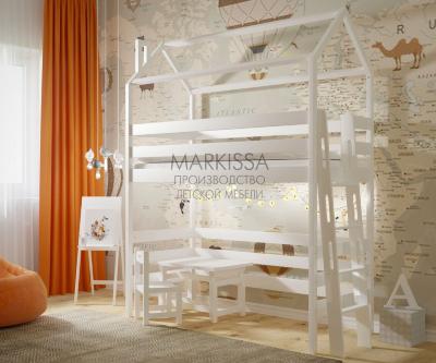 Детская кровать-чердак Мансарда с наклонной лестницей с торца